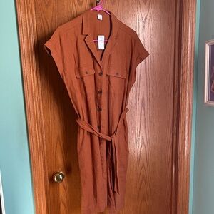 NWT Old Navy Waist-Defined Linen-Blend Tie-Belt Shirt Dress